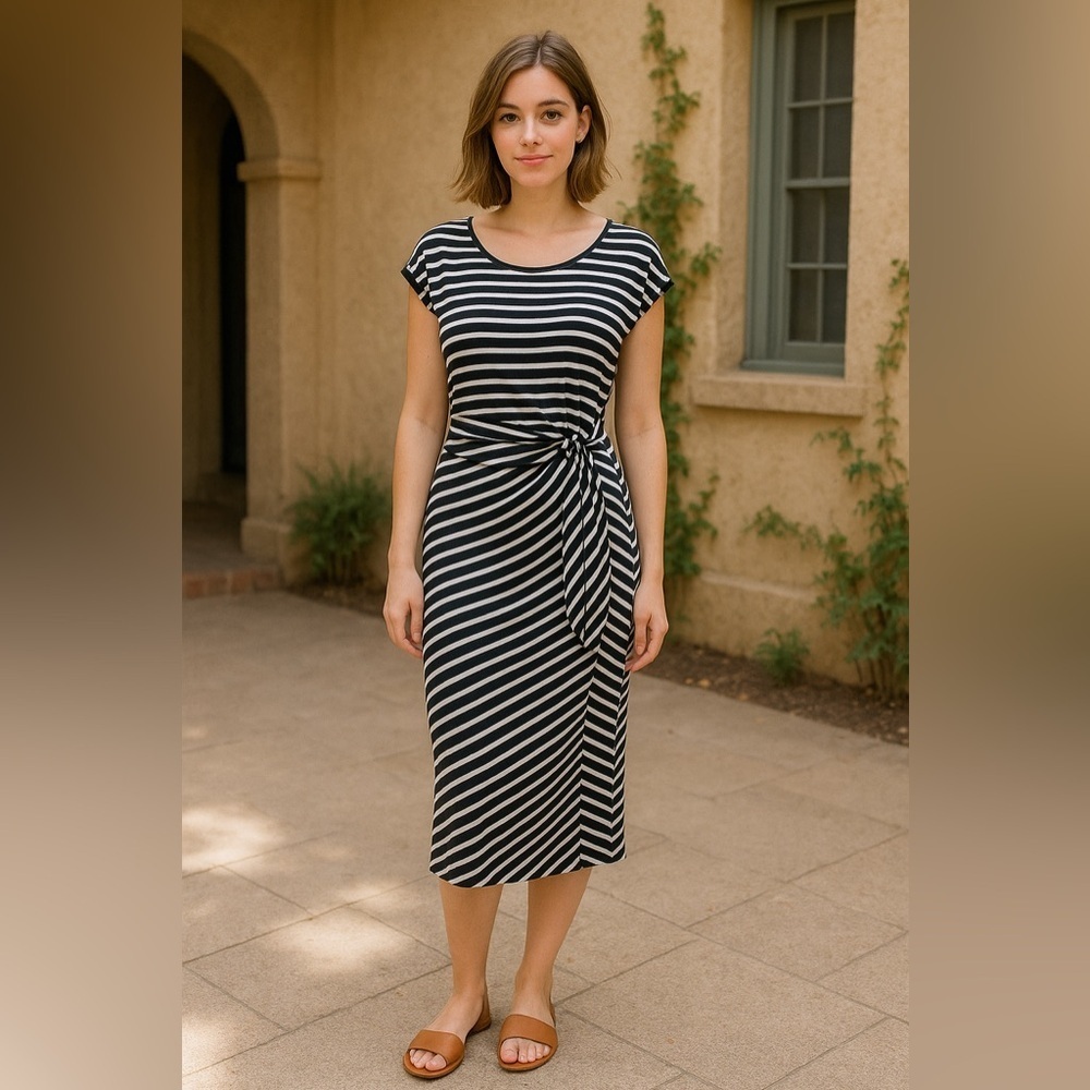 LOFT Women’s Striped Tie-Waist Maxi Dress Size S – Navy White  Nautical Beach